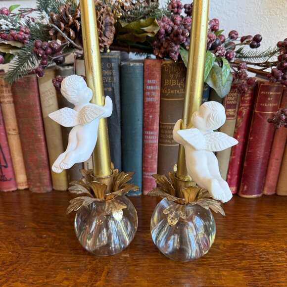 Vintage Porcelain Angel Taper Candle Huggers, Set of 2 - Picture 6 of 13